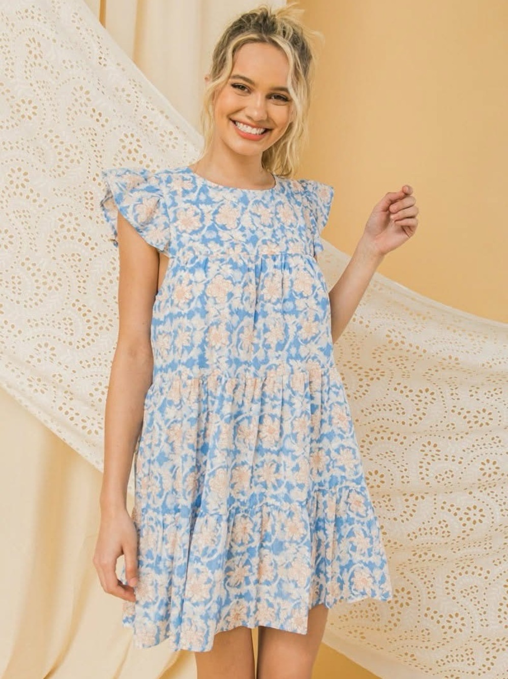 Lovecolette Floral Block Print Babydoll Mini Dress size S